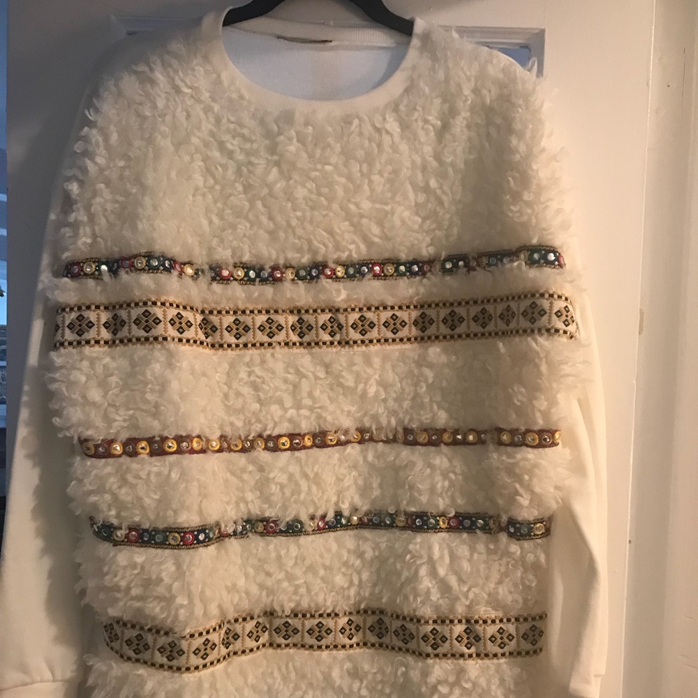 Zara Shearling  Style Beaded Sweater